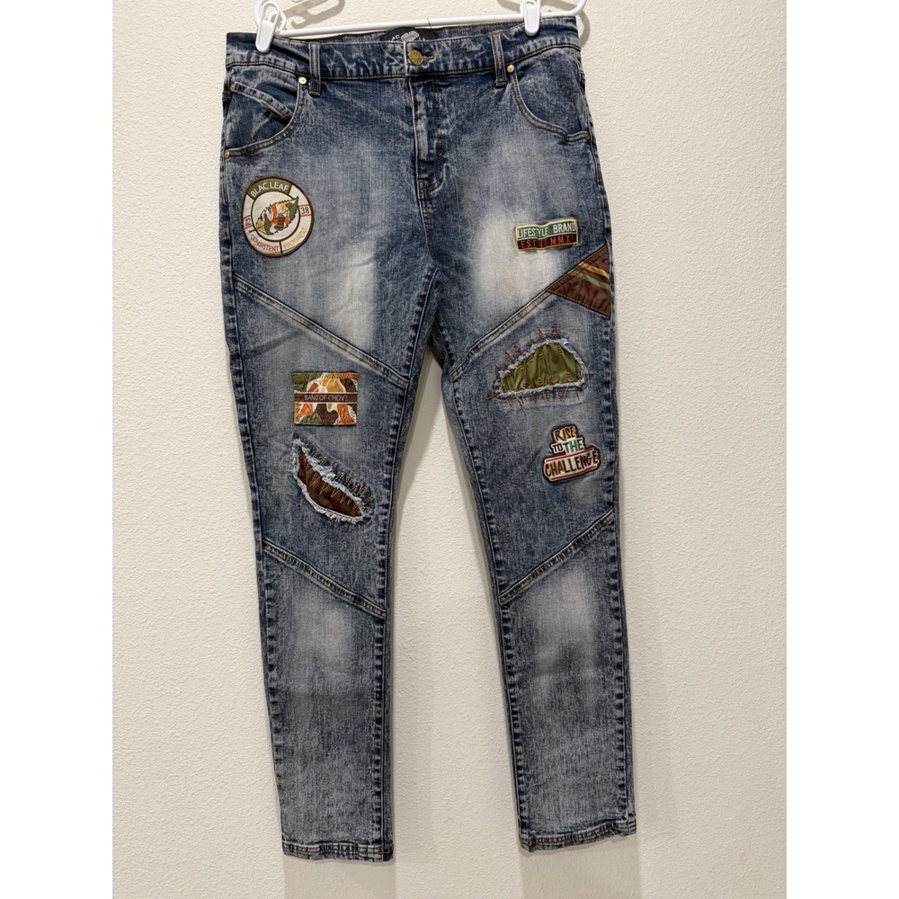 Blac Leaf Rise To The Challenge Jeans Patch Mens 36x34 Denim Stretch Distressed